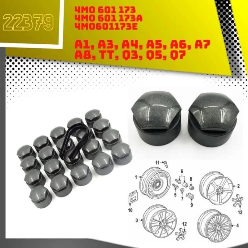 M17 Bijon Kapağı Seti Gri VW Seat Audi 4M0601173E Şifreli 20 Adet + Sökme Aparatı