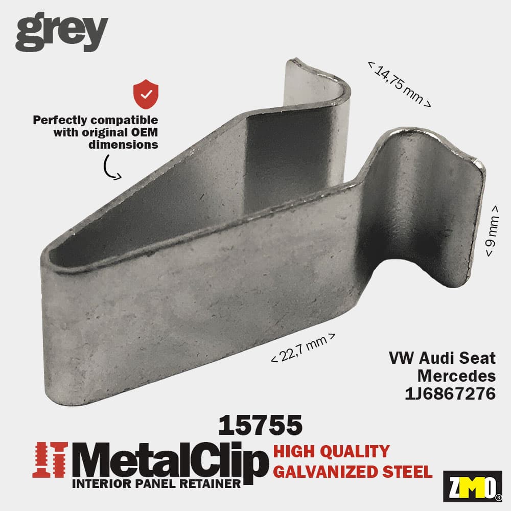 Metal Klips V Tipi Gri İç Panel VW Audi Seat Mercedes 1J6867276 U:22,7 G:14,75 Bant:9