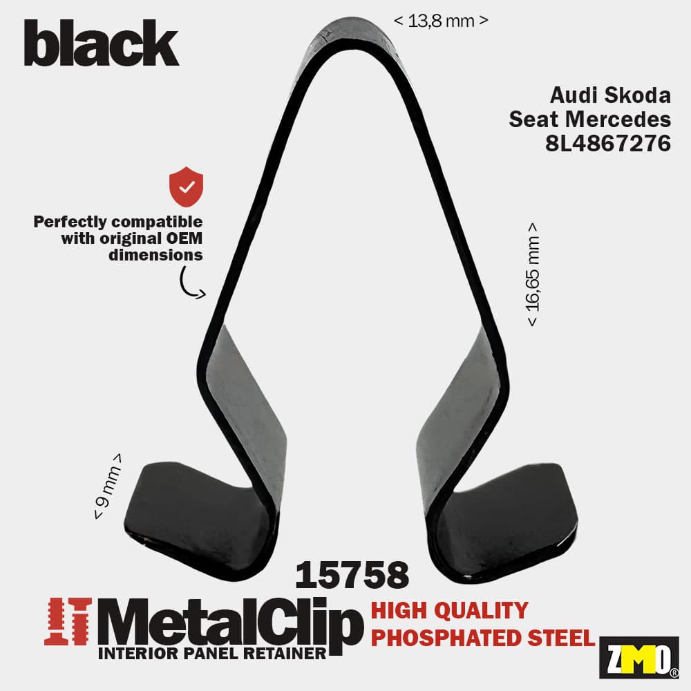 Metal Klips V Tipi Siyah İç Panel Tutucu Audi Skoda Seat Mercedes 8L4867276 U:16,65 G:13,8 Bant:9