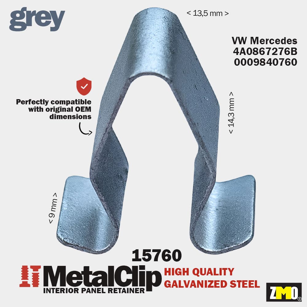 Metal Klips V Tipi Gri İç Panel VW 4A0867276B Mercedes 0009840760 U:14,3 G:13,5 Bant:9