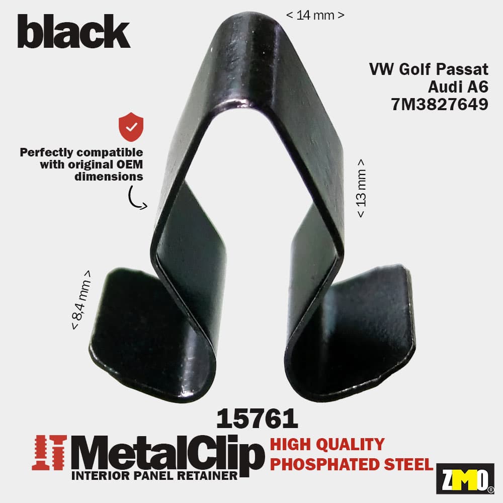 Metal Klips V Tipi Siyah İç Panel VW Golf Passat Audi A6 7M3827649 U:13 G:14 Bant:8,4