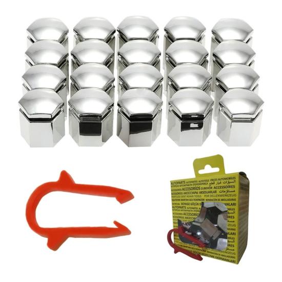 M17 Short Wheel Nut Caps 17x26mm Chrome Universal 13160976 6006065 20 Pcs + Removal Tool (Compatible with all passenger cars)