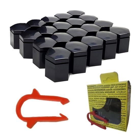 M17 Short Wheel Nut Caps 17x26mm Black Universal 13160976 6006065 20 Pcs + Removal Tool (Compatible with all passenger cars)