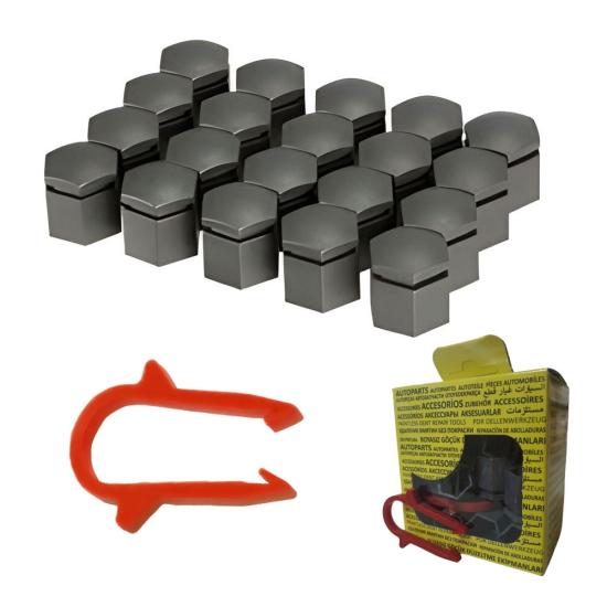 M17 Short Wheel Nut Caps 17x26mm Gray Universal 13160976 6006065 20 Pcs + Removal Tool (Compatible with all passenger cars)