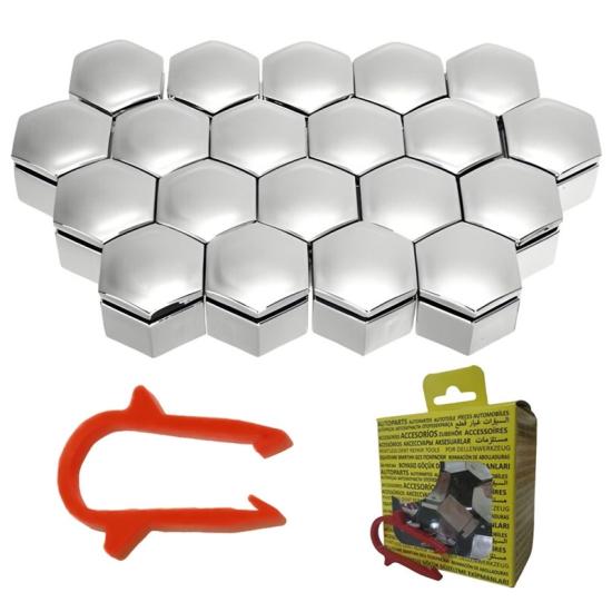 M19 Short Wheel Nut Caps 19x27mm Chrome Universal 13450276 1008036 20 Pcs + Removal Tool (Compatible with all SUVs)