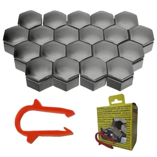 M19 Wheel Nut Caps 19x27mm Gray Universal 13450276 1008036 20 Pcs + Removal Tool (Compatible with all SUVs)