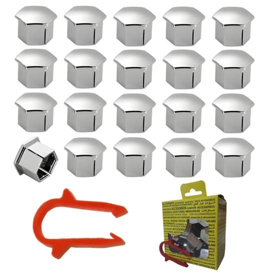 M17 Wheel Nut Caps 17x26mm Chrome Citroen & Peugeot 1611818780, 278661459 20 Pcs + Removal Tool