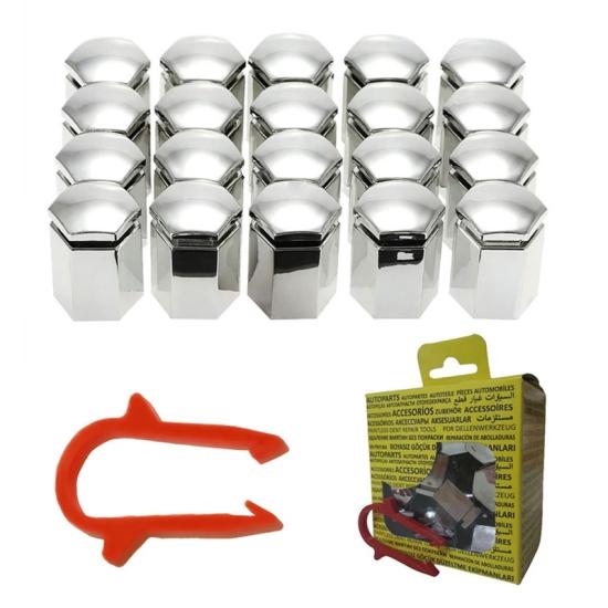 M17 Wheel Nut Caps Long 17x32mm Chrome Universal 90447274 1008212 20 Pcs + Removal Tool (Compatible with all Passenger Cars)