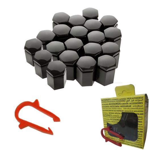 M17 Wheel Nut Caps Long 17x32mm Black Universal 90447274 1008212 20 Pcs + Removal Tool (Compatible with all Passenger Cars)