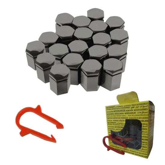 M17 Wheel Nut Caps Long 17x32mm Gray Universal 90447274 1008212 20 Pcs + Removal Tool (Fits All Passenger Vehicles)