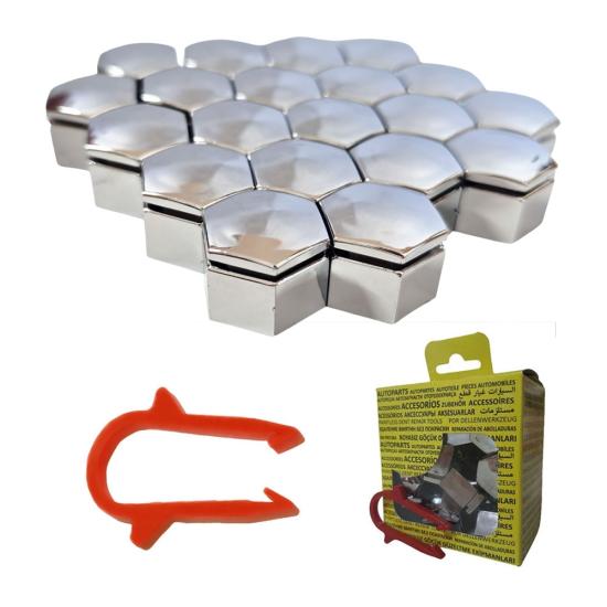 M22 Wheel Nut Caps 22x21mm Chrome Universal 13283158 6008962 20 Pcs + Removal Tool