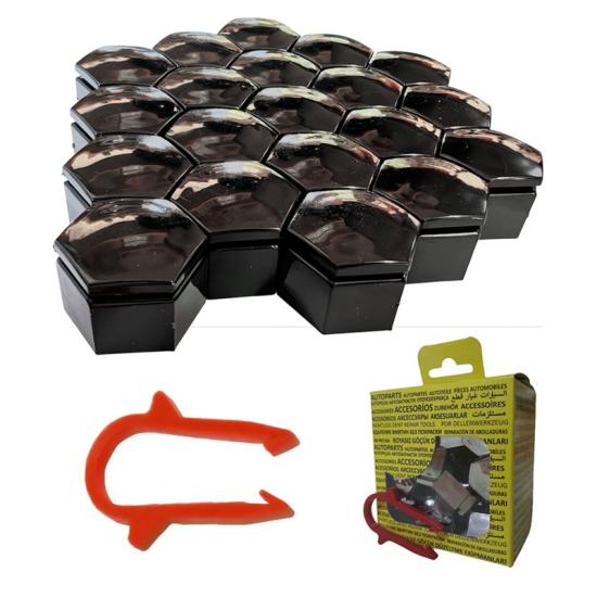 M22 Wheel Nut Caps 22x21mm Black Universal 13283158 6008962 20 Pcs + Removal Tool
