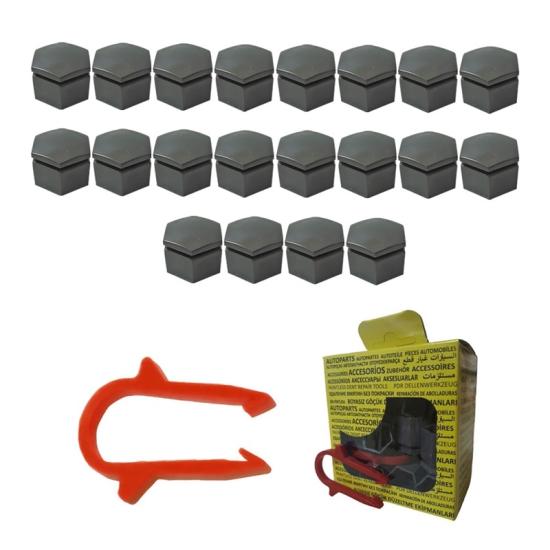 M22 Wheel Nut Caps 22x21mm Gray Universal 13283158 6008962 20 Pcs + Removal Tool
