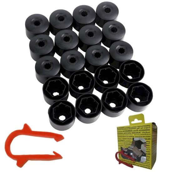 M17 Wheel Nut Caps VW (Unbranded) Black Caddy Golf Jetta Passat Polo Tiguan 2004 1K0601173 6X0012243 20 Pcs + Removal Tool Tool
