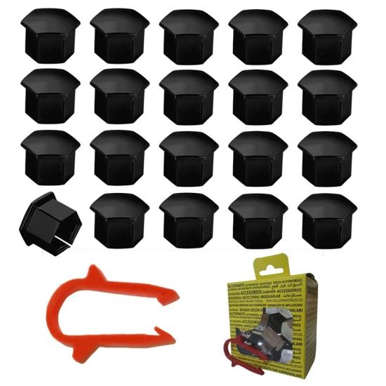 M17 Wheel Nut Caps 17x26mm Black Citroen & Peugeot 1611818780, 278661459 20 Pcs + Removal Tool