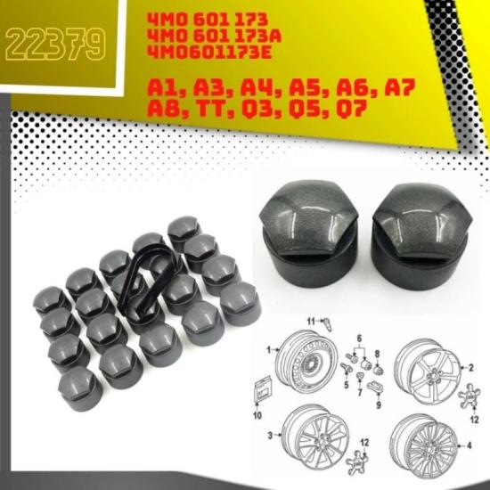 M17 Wheel Nut Caps Gray VW Seat Audi 4M0601173E 20 Pcs + Removal Tool