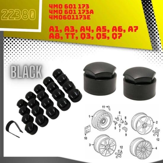 M17 Wheel Nut Caps Black VW Seat Audi 4M0601173E 20 Pcs + Removal Tool